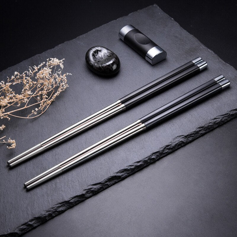 1 Pair Reusable Stainless Steel Chinese Chopsticks