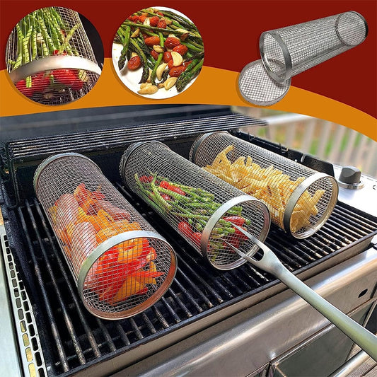 Stainless Steel BBQ Rolling Grill Basket